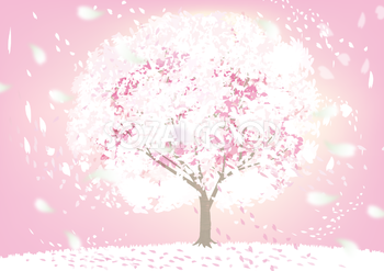 リアルな桜の木から舞う白色の桜吹雪の背景無料イラスト65586
