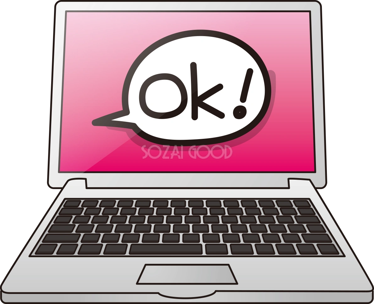 画面からかわいいOKサインするパソコンの無料イラスト65805