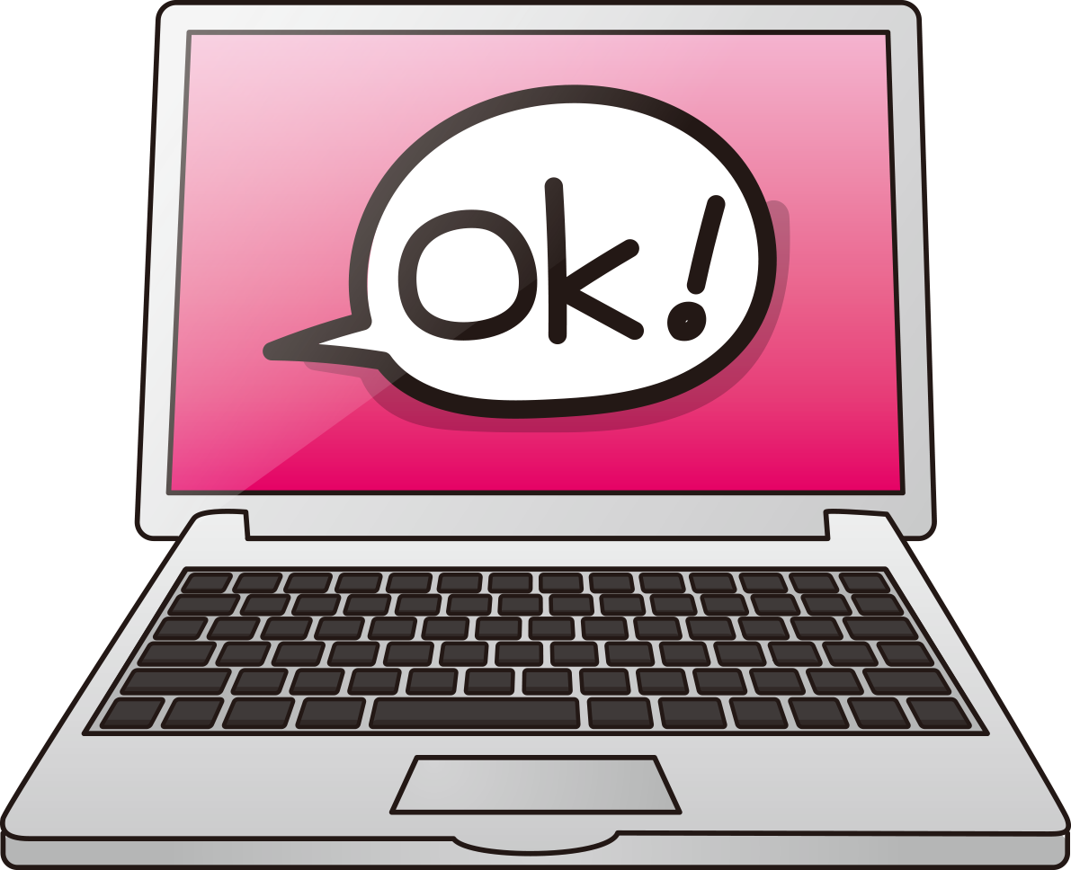 画面からかわいいOKサインするパソコンの無料イラスト65805に写真・文字を入れる