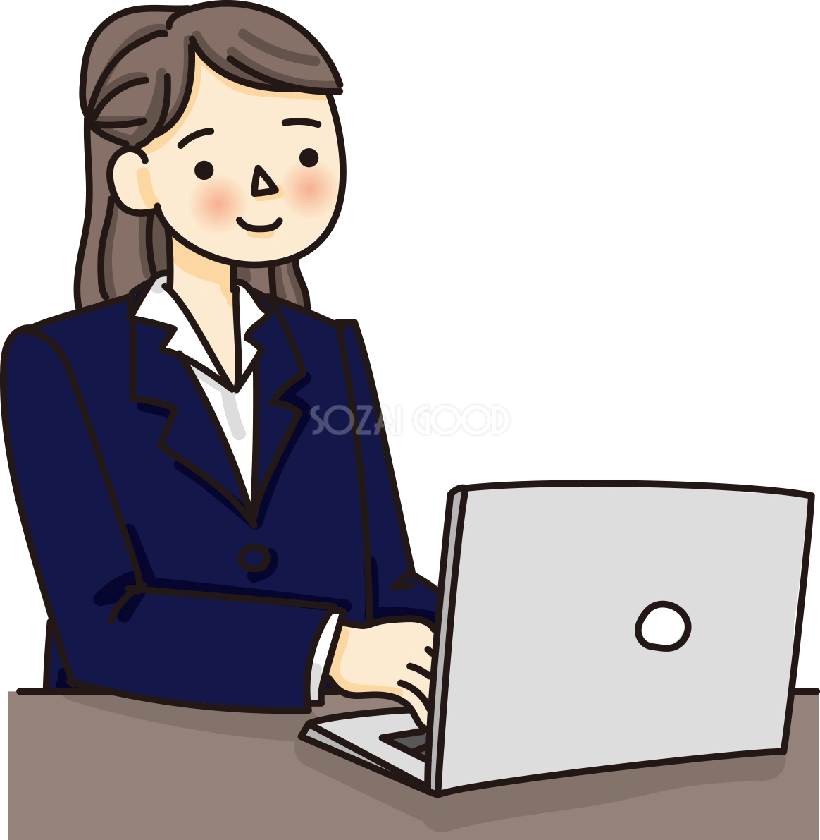 会社員(女性)がパソコンで文字打ちするかわいい無料イラスト65809