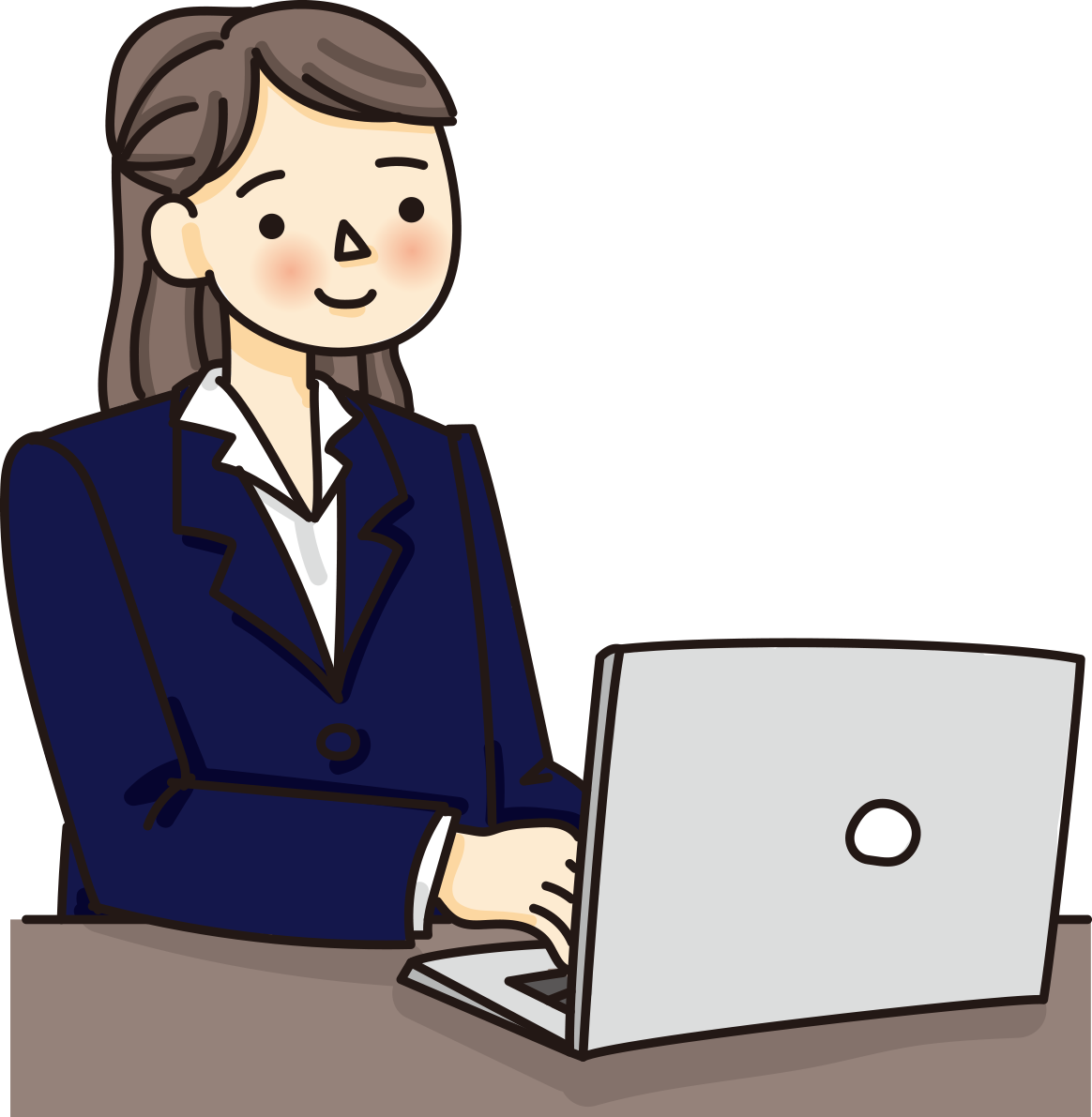 会社員（女性）がパソコンで文字打ちするかわいい無料イラスト65809に写真・文字を入れる