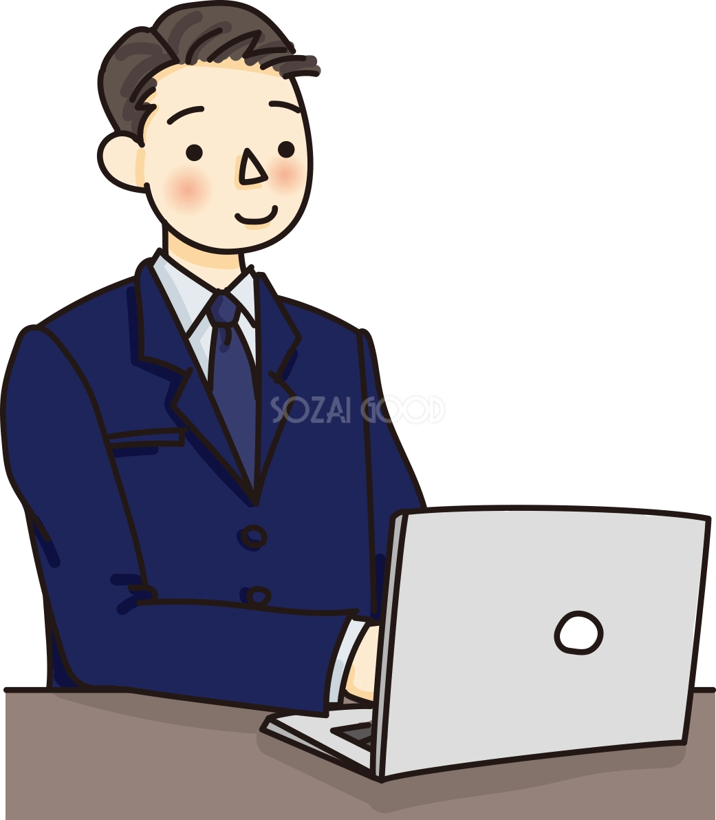 会社員（男性）が文字打ちする(ビジネス パソコン)かわいい無料イラスト65813