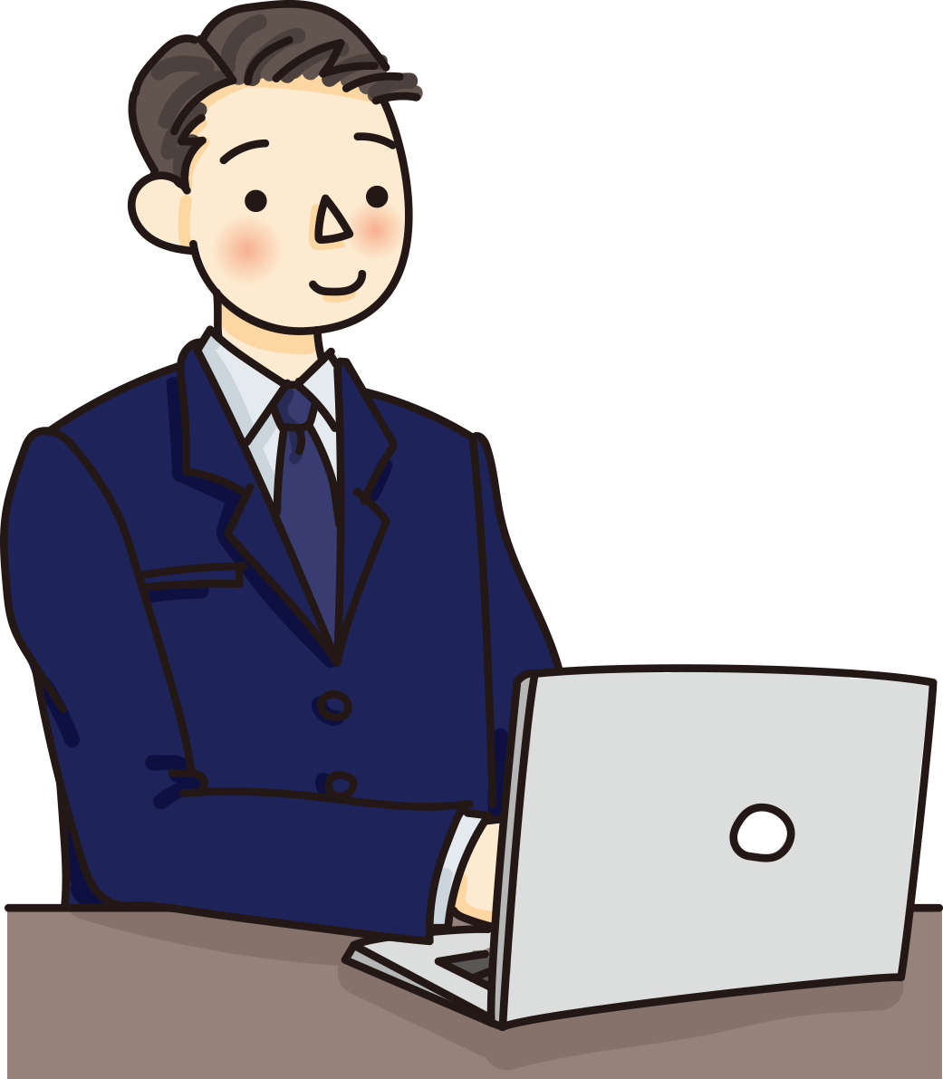 会社員（男性）が文字打ちする(ビジネス パソコン)かわいい無料イラスト65813に写真・文字を入れる