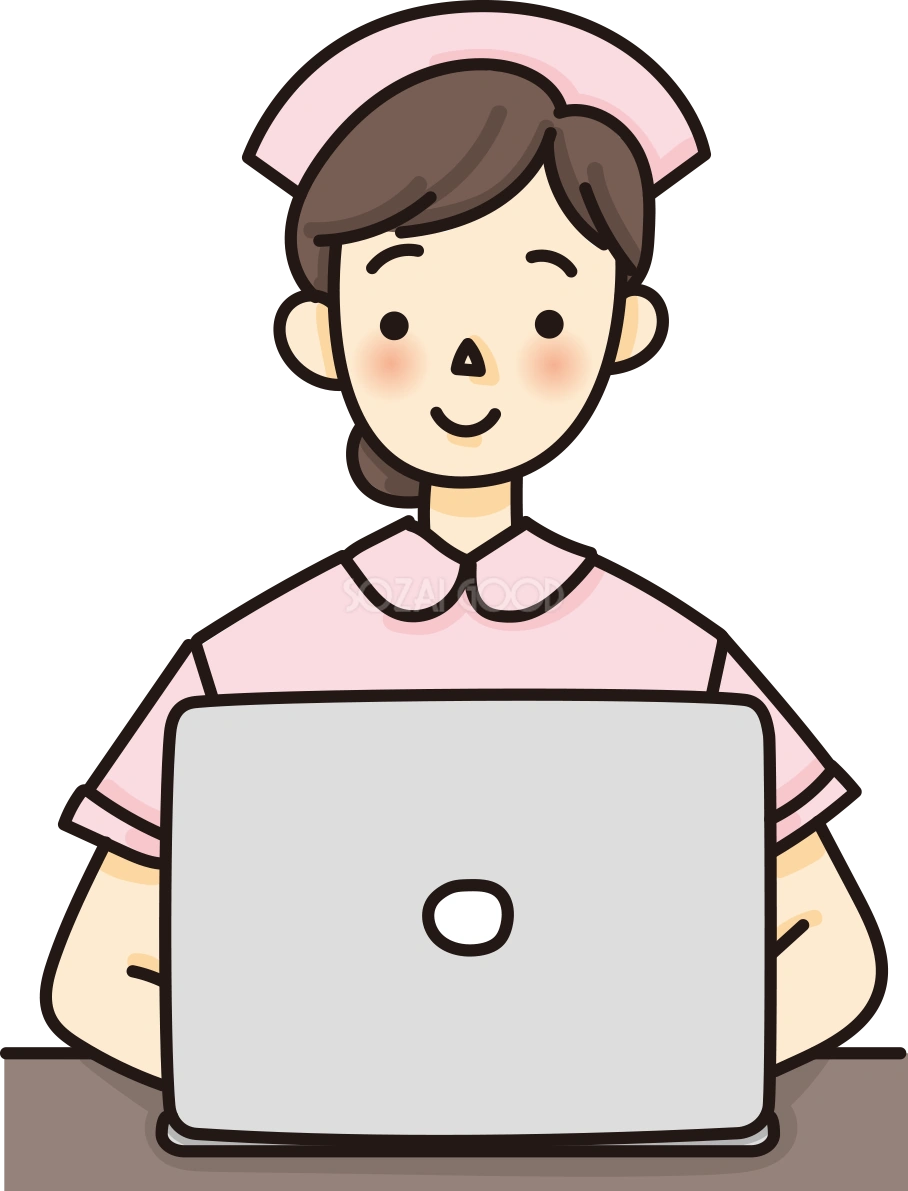 看護師がパソコンで文字打ちするかわいい無料イラスト65817