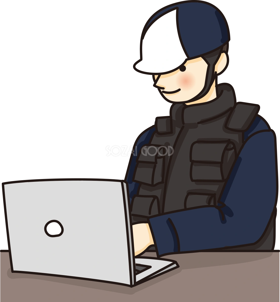 警備員がパソコンで文字打ちするかわいい無料イラスト65829