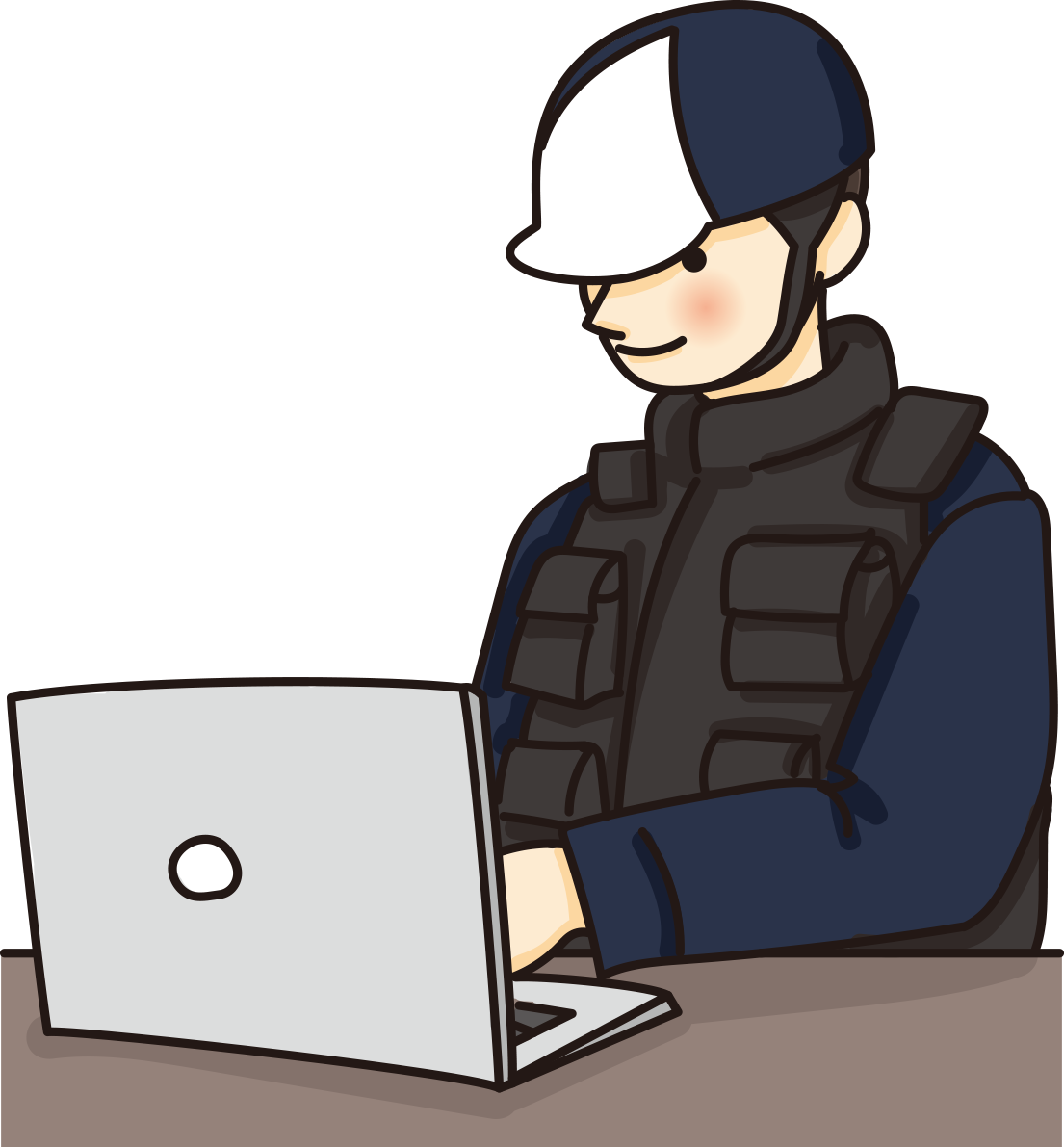 警備員がパソコンで文字打ちするかわいい無料イラスト65829に写真・文字を入れる
