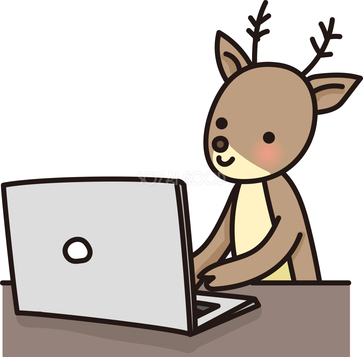 鹿がパソコンで文字打ちするかわいい無料イラスト65841