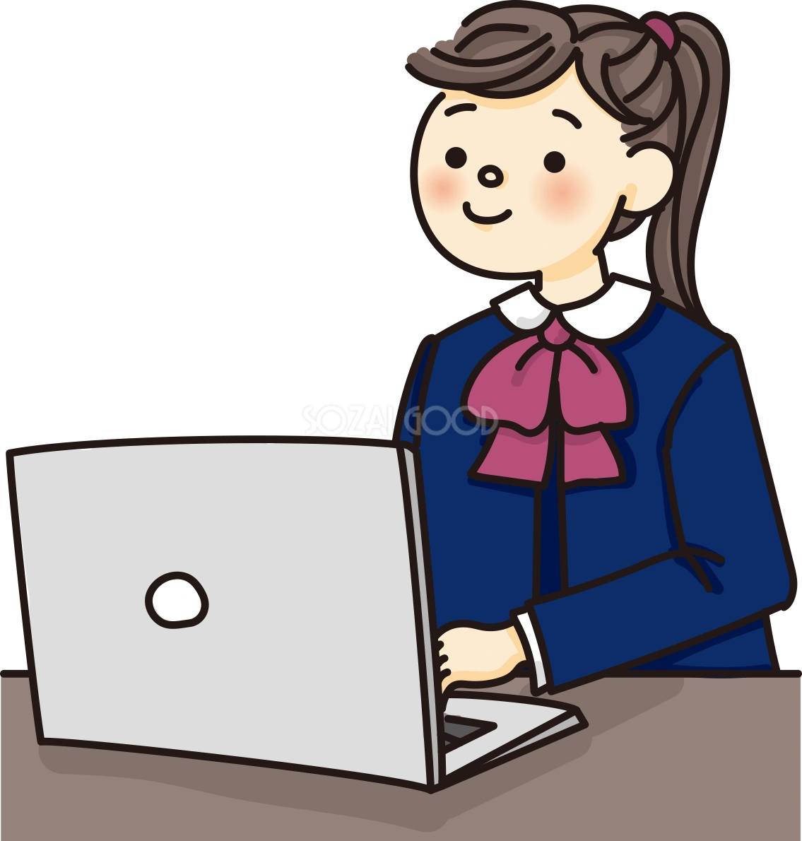 女の子(中学生)がパソコンで文字打ちするかわいい無料イラスト65857