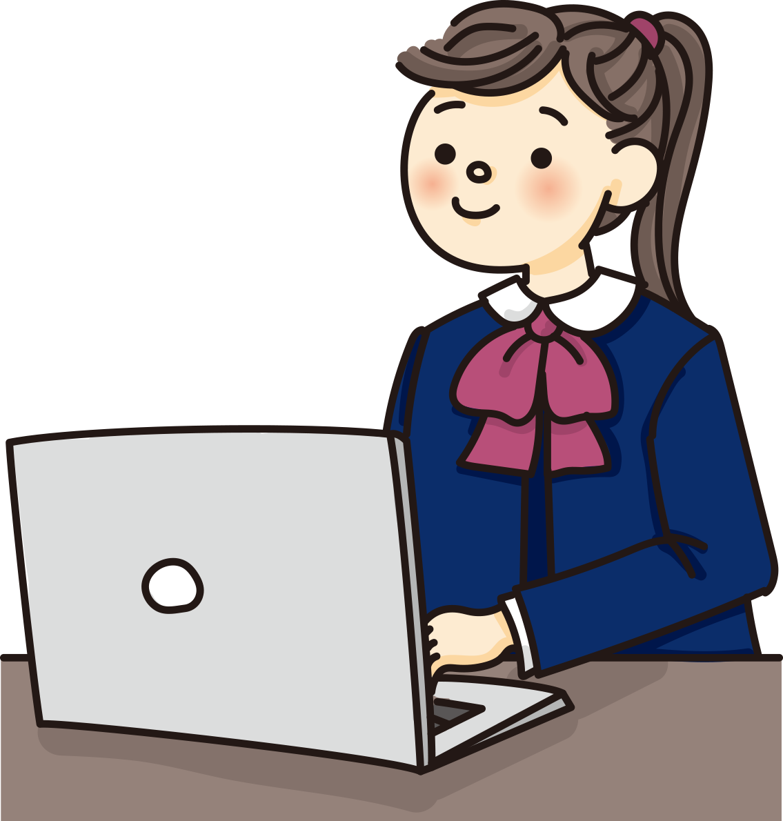 女の子（中学生）がパソコンで文字打ちするかわいい無料イラスト65857に写真・文字を入れる