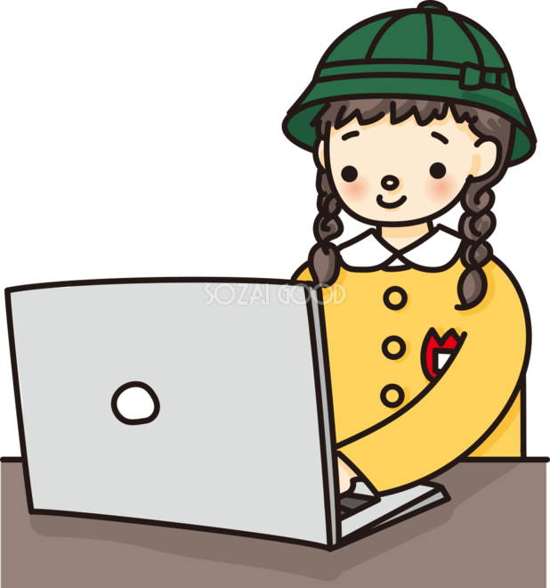 女の子 幼稚園児 がパソコンで文字打ちするかわいい無料イラスト65861 素材good
