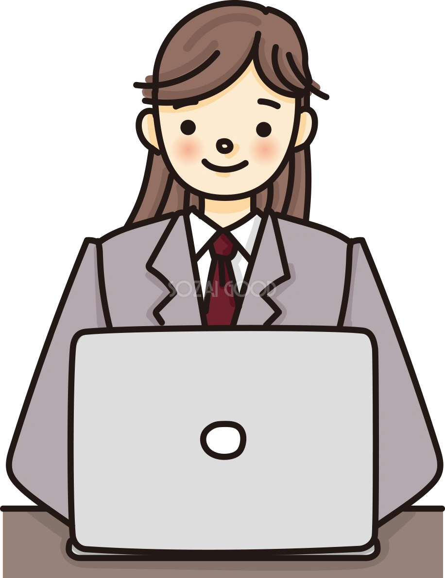 女子高生がパソコンで文字打ちするかわいい無料イラスト65865