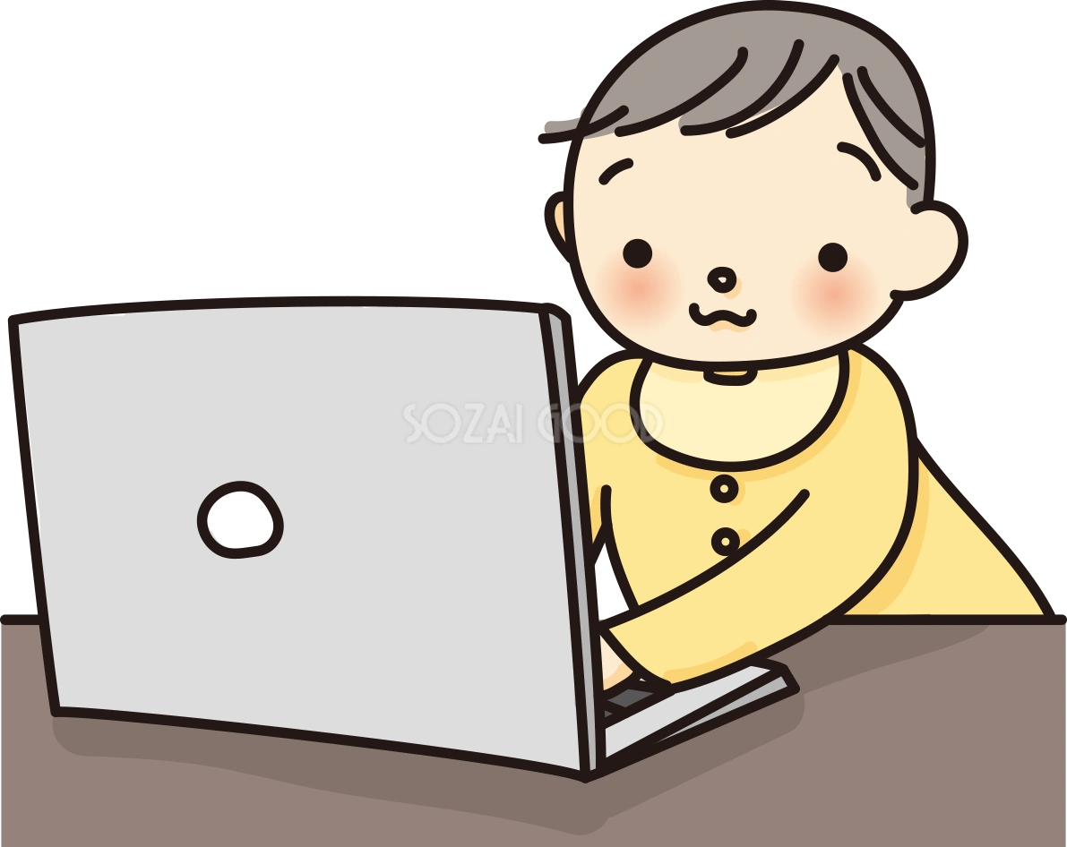赤ちゃんがパソコンで文字打ちするかわいい無料イラスト65873