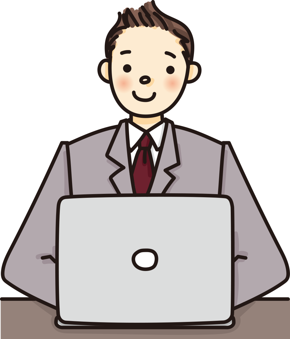 男子学生がパソコンで文字打ちするかわいい無料イラスト65886に写真・文字を入れる