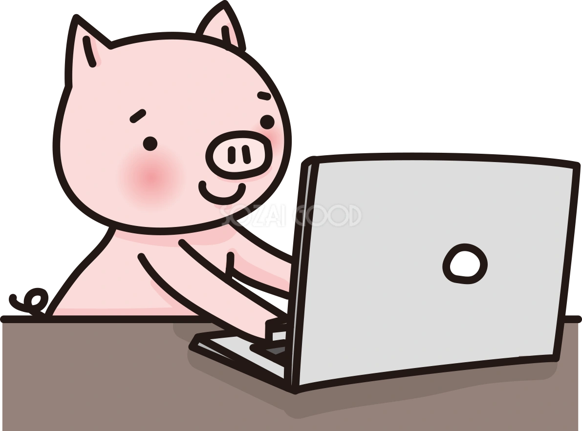 豚がパソコンで文字打ちするかわいい無料イラスト65890