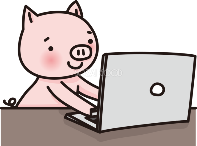 豚がパソコンで文字打ちするかわいい無料イラスト650 素材good
