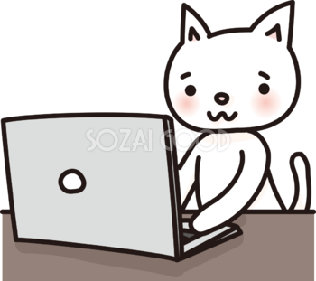 猫がパソコンで文字打ちするかわいい無料イラスト65894