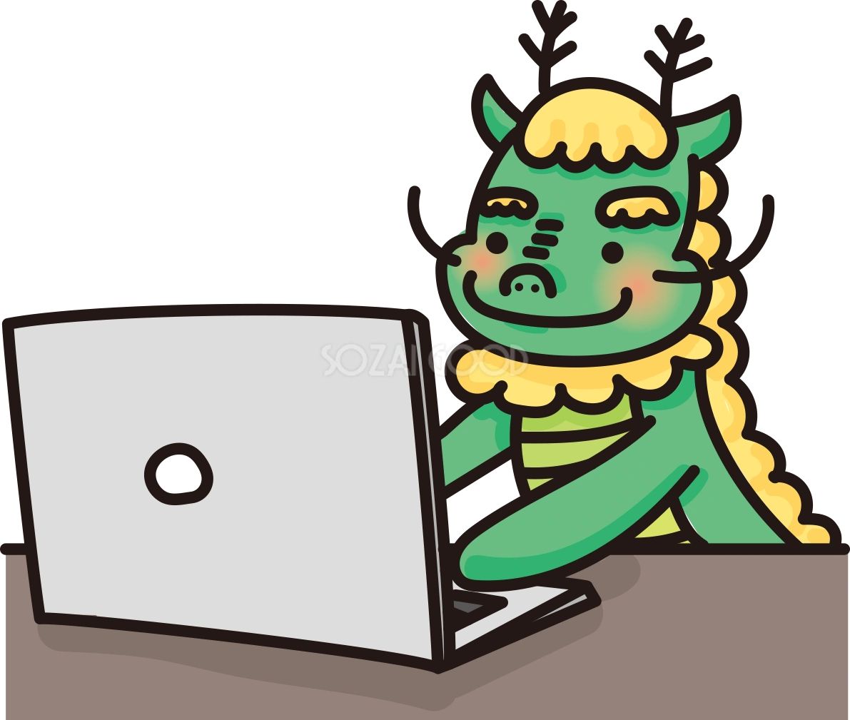 龍がパソコンで文字打ちする無料イラスト65906