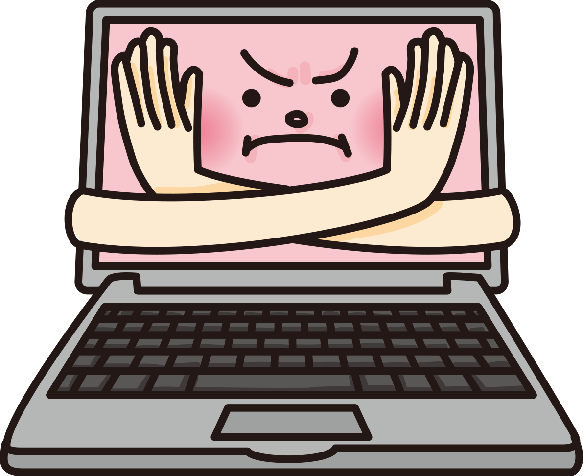 NOポーズの手がでているかわいいパソコンの無料イラスト65910に写真・文字を入れる