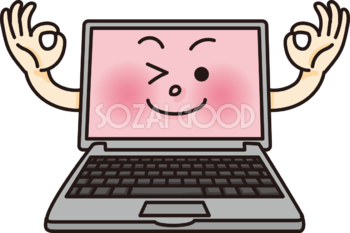 OKポーズの手がでているかわいいパソコンの無料イラスト65914