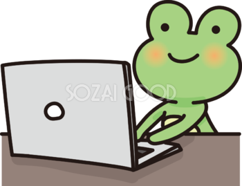 カエルがパソコンで文字打ちするかわいい無料イラスト65942