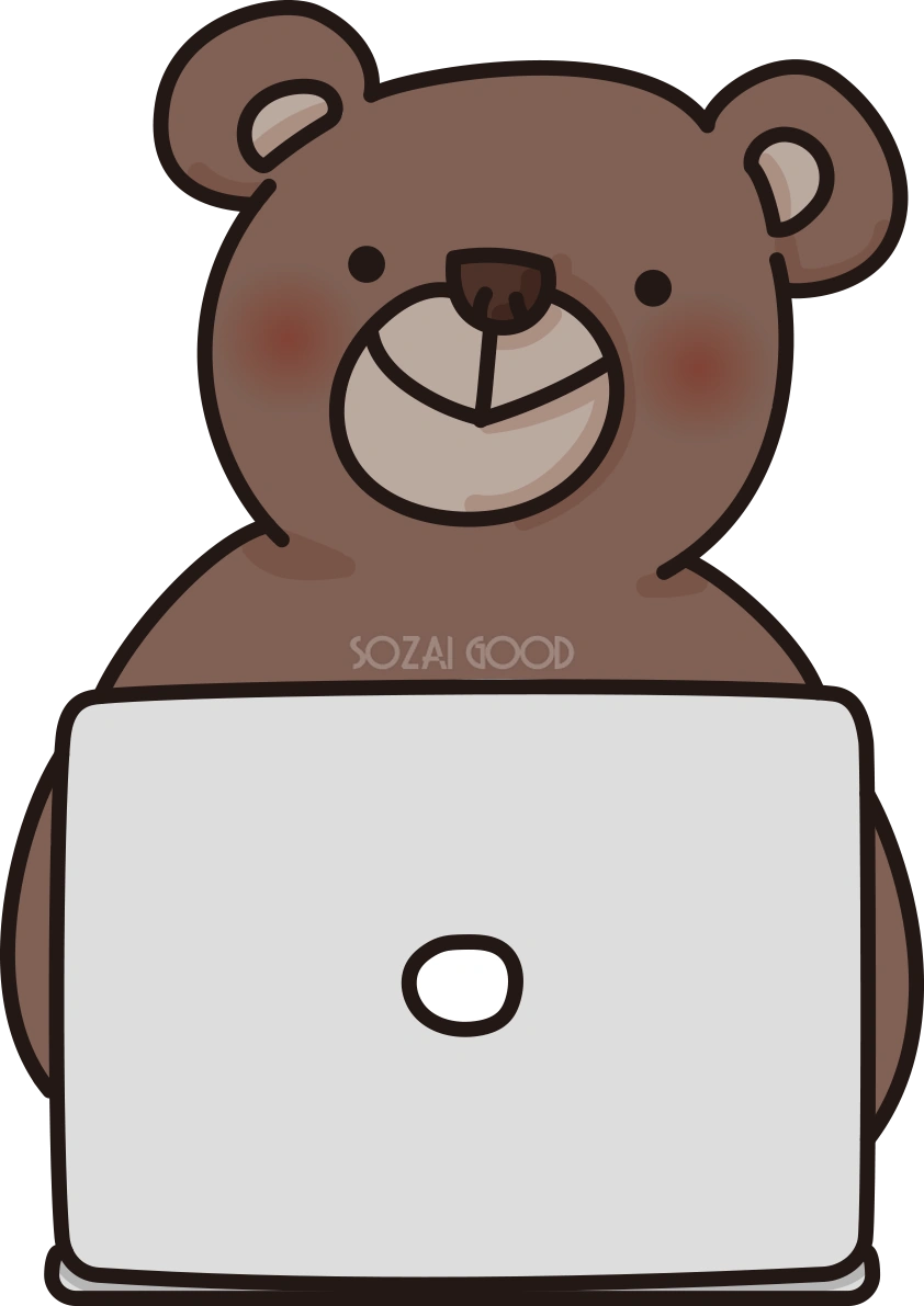 クマがパソコンで文字打ちするかわいい無料イラスト65950