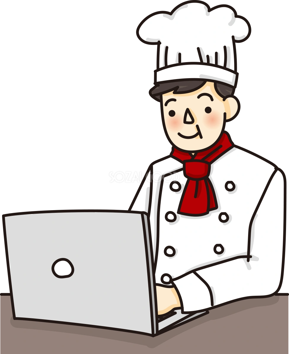 シェフがパソコンで文字打ちするかわいい無料イラスト65962