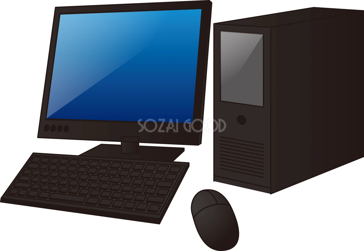 デスクトップパソコンの無料イラスト(斜め向き)65982