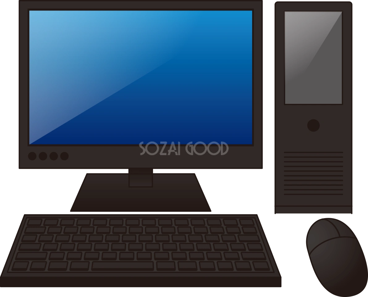 デスクトップパソコンの無料イラスト(正面向き)65986