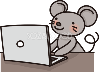 ネズミがパソコンで文字打ちするかわいい無料イラスト65990