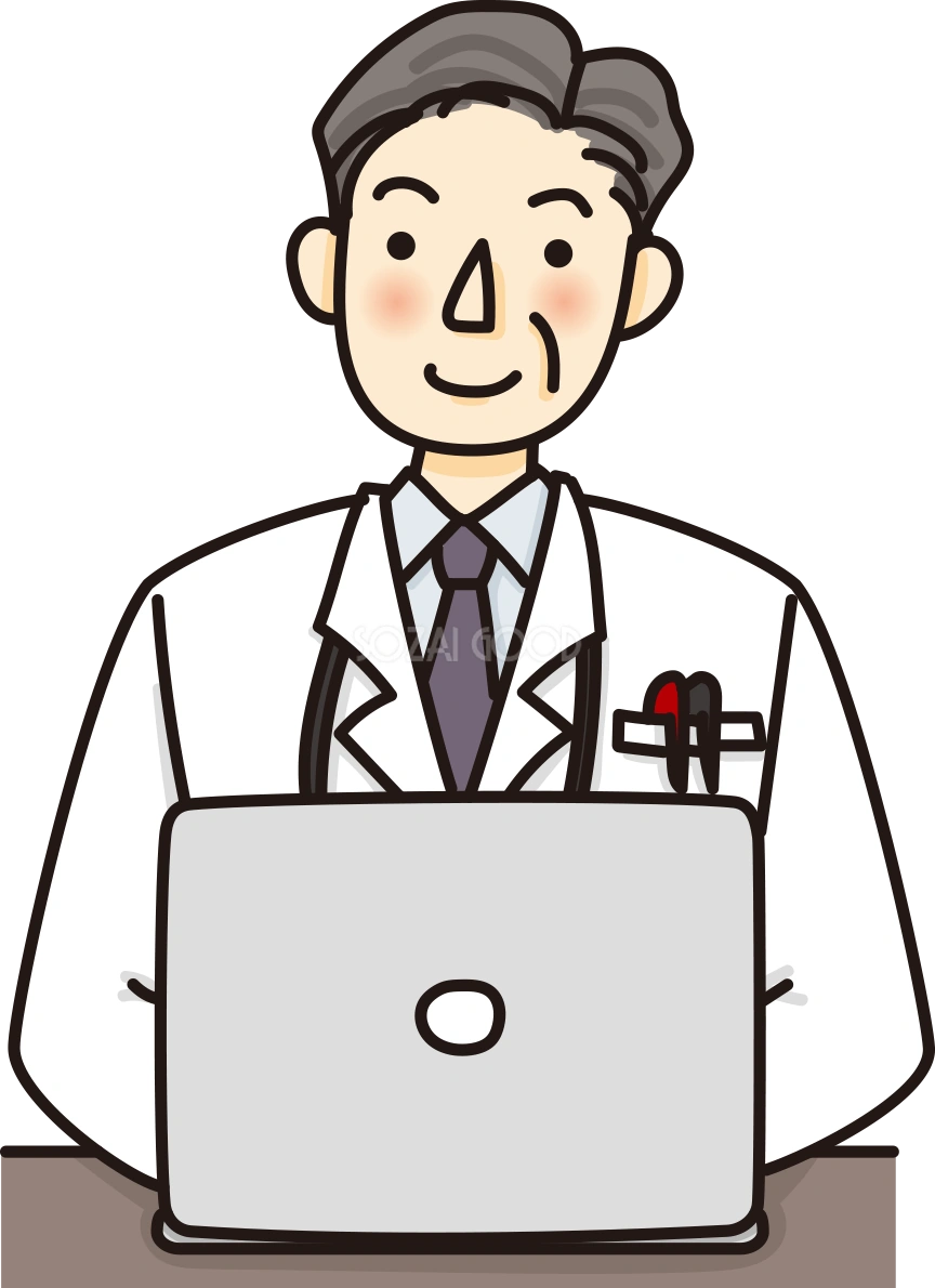 医師がパソコンで文字打ちするかわいい無料イラスト66015