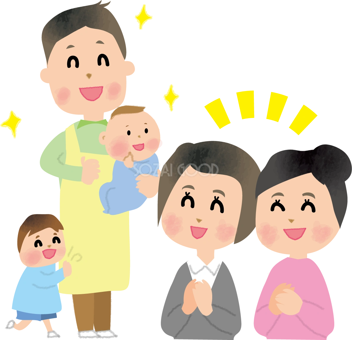 男性保育士と安心してお任せする保護者のイラスト66155