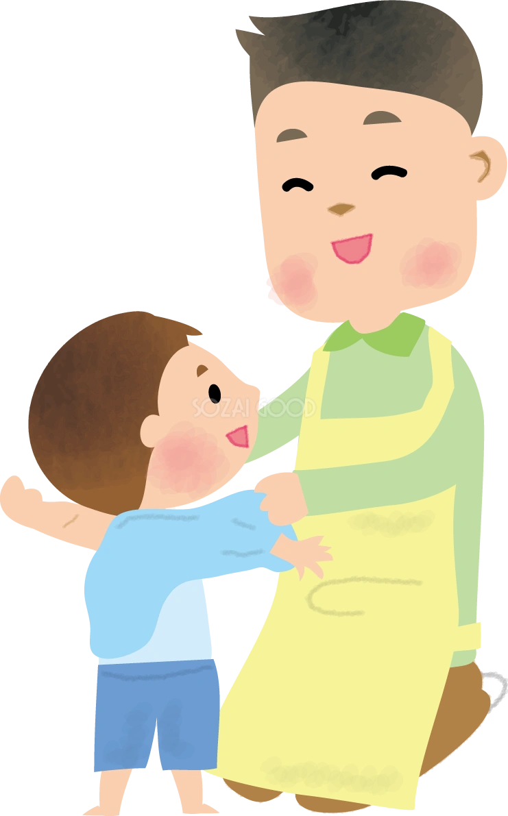 着替えをさせる男性保育士の無料イラスト66163