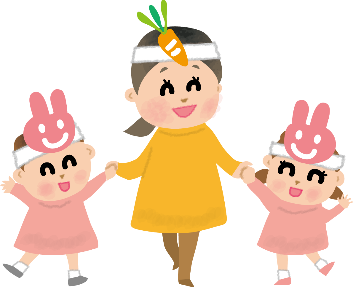 保育園児たちと保育士(女性)がお遊戯する無料イラスト66183に写真・文字を入れる