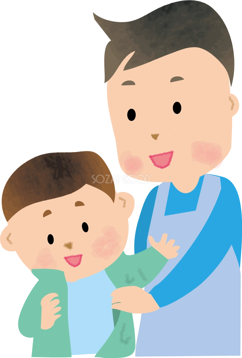 上着を着させる男性保育士のかわいい無料イラスト66279