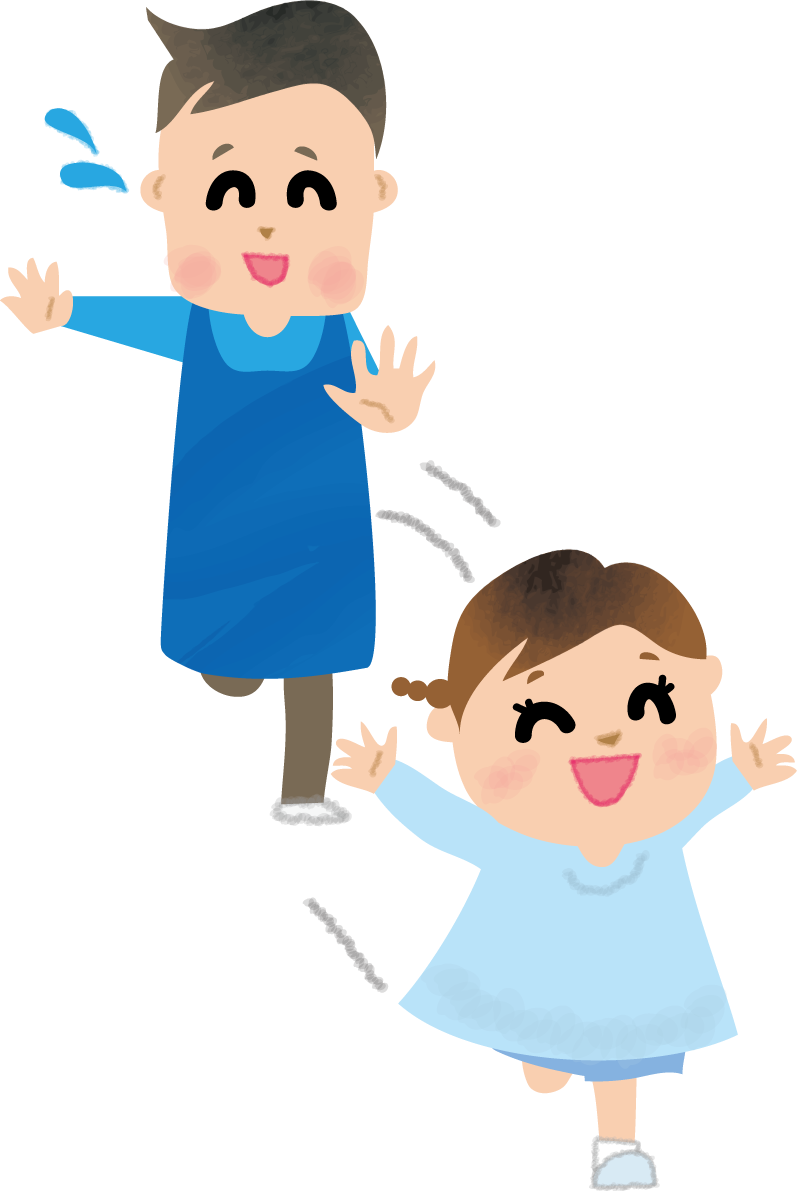 保育園で走り回る子供を追いかけ男性保育士の無料イラスト66291に写真・文字を入れる