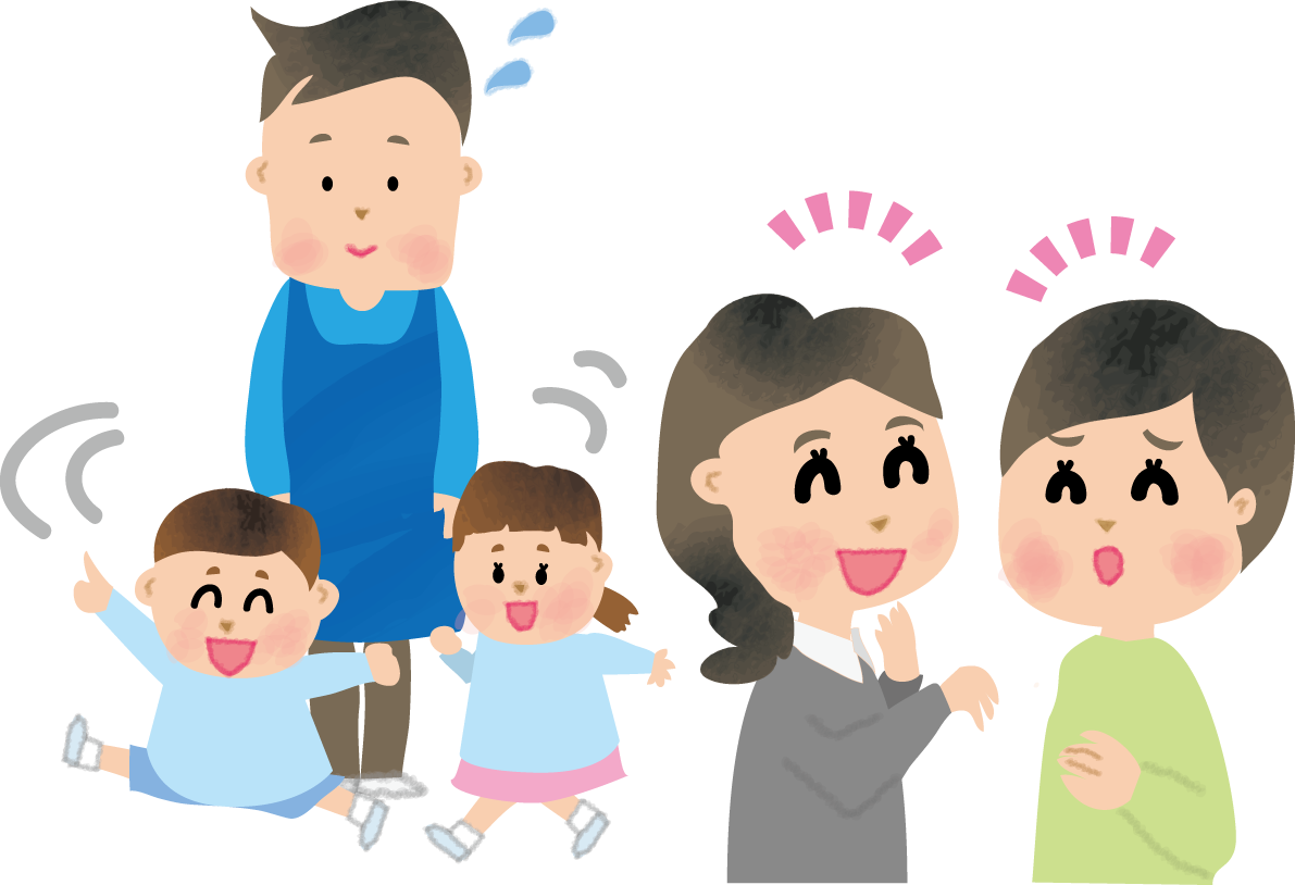 子どものを見守る男性保育士保護者たちの無料イラスト66307に写真・文字を入れる