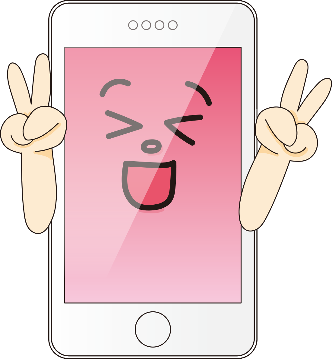 ピースするスマホ無料イラスト66692に写真・文字を入れる