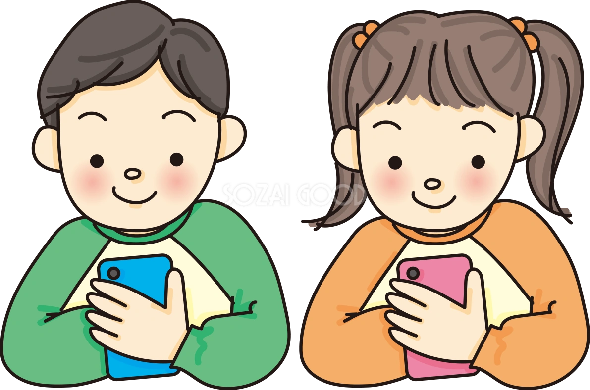 子供がスマホを扱う無料イラスト66708