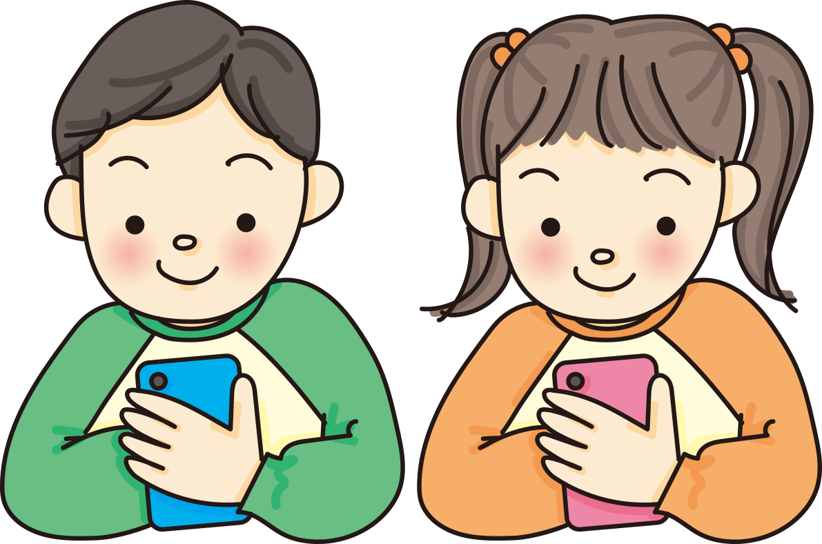 子供がスマホを扱う無料イラスト66708に写真・文字を入れる