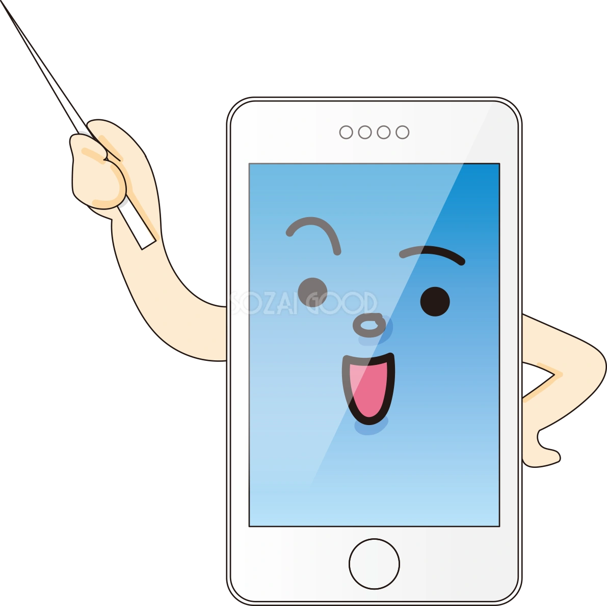 指示棒で案内するスマホ無料イラスト66716
