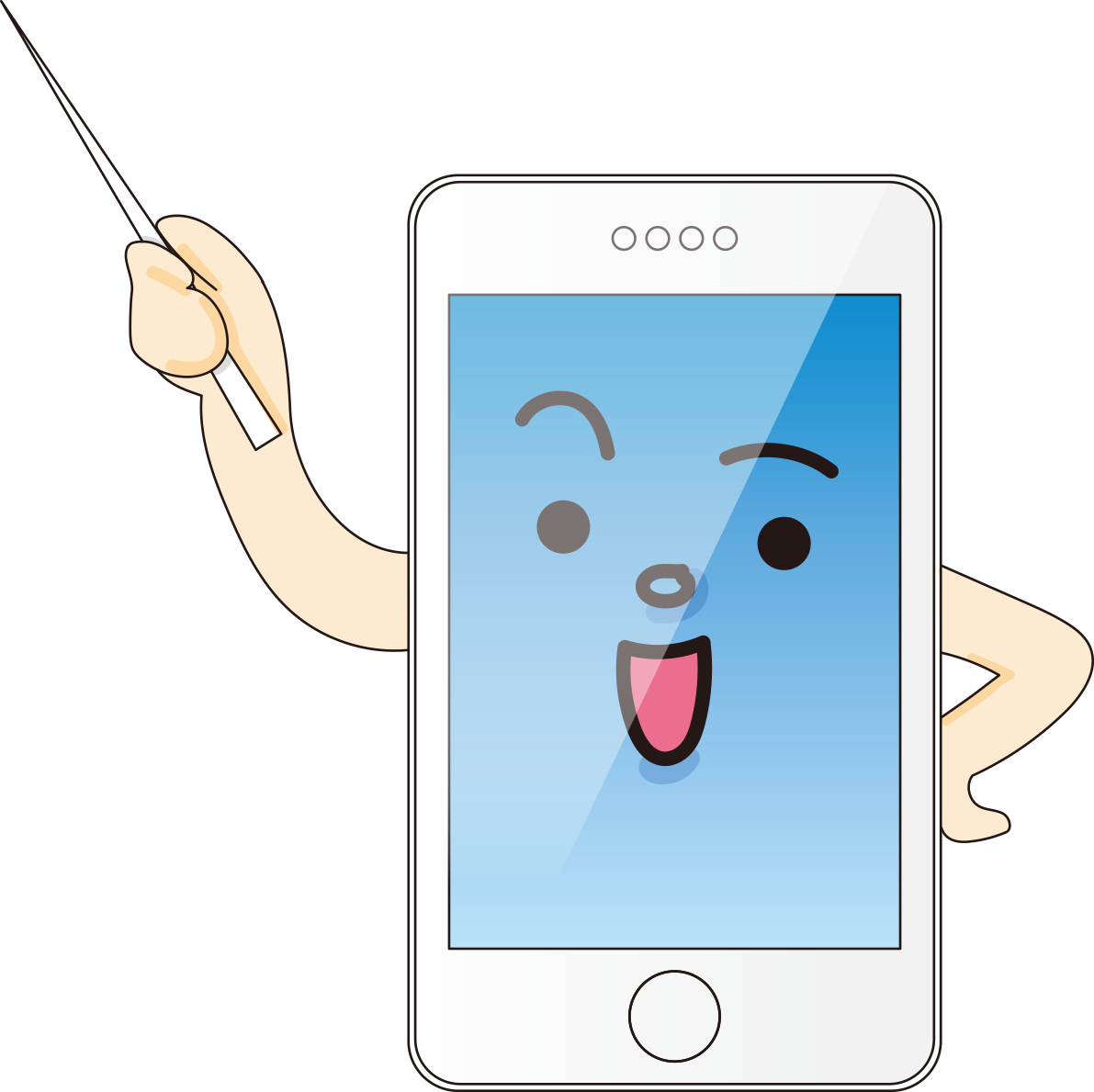指示棒で案内するスマホ無料イラスト66716に写真・文字を入れる