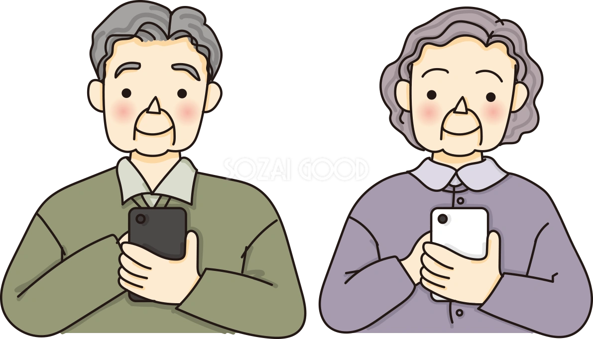 老人がスマホを扱う無料イラスト66760