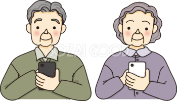 老人がスマホを扱う無料イラスト66760