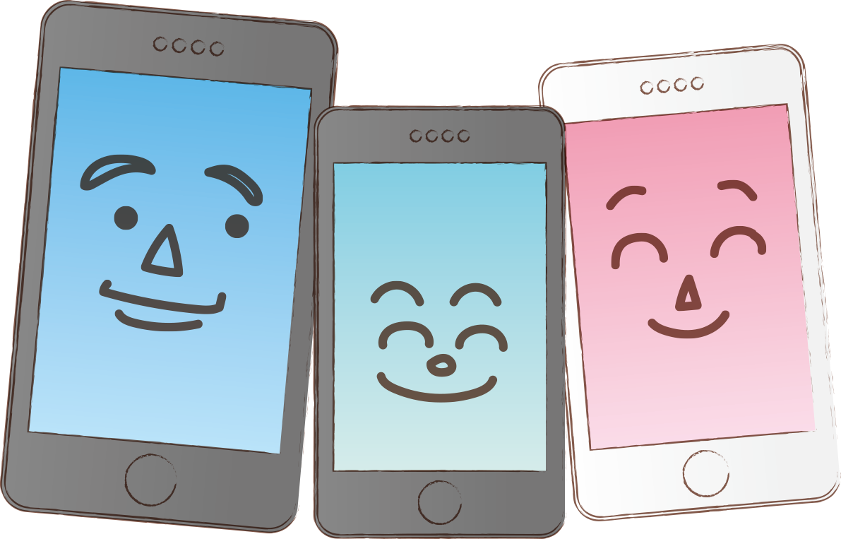 父、母、子供の顔をしたスマホ一家の無料イラスト66809に写真・文字を入れる