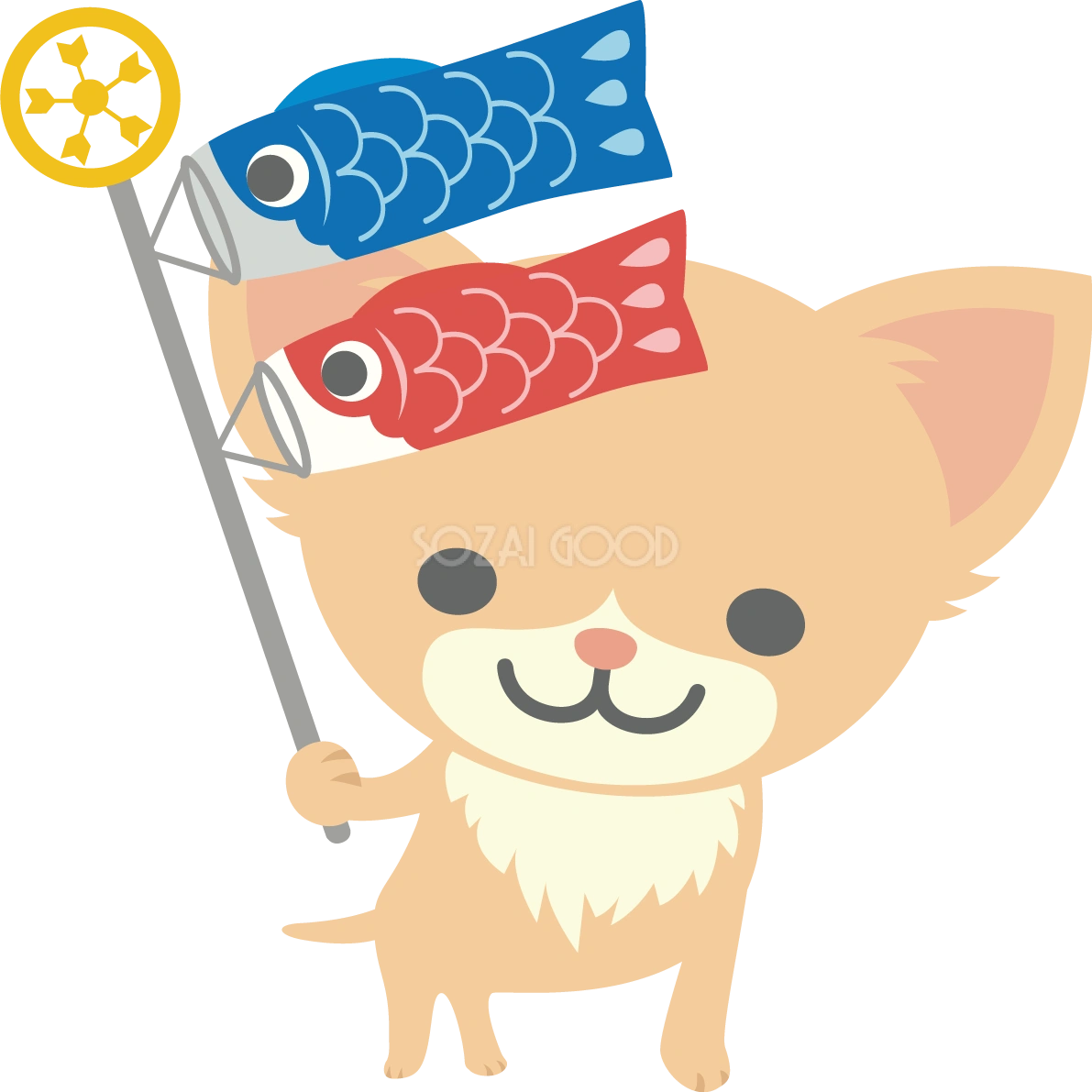 チワワ(犬)がこいのぼりを持つかわいい動物無料イラスト67276