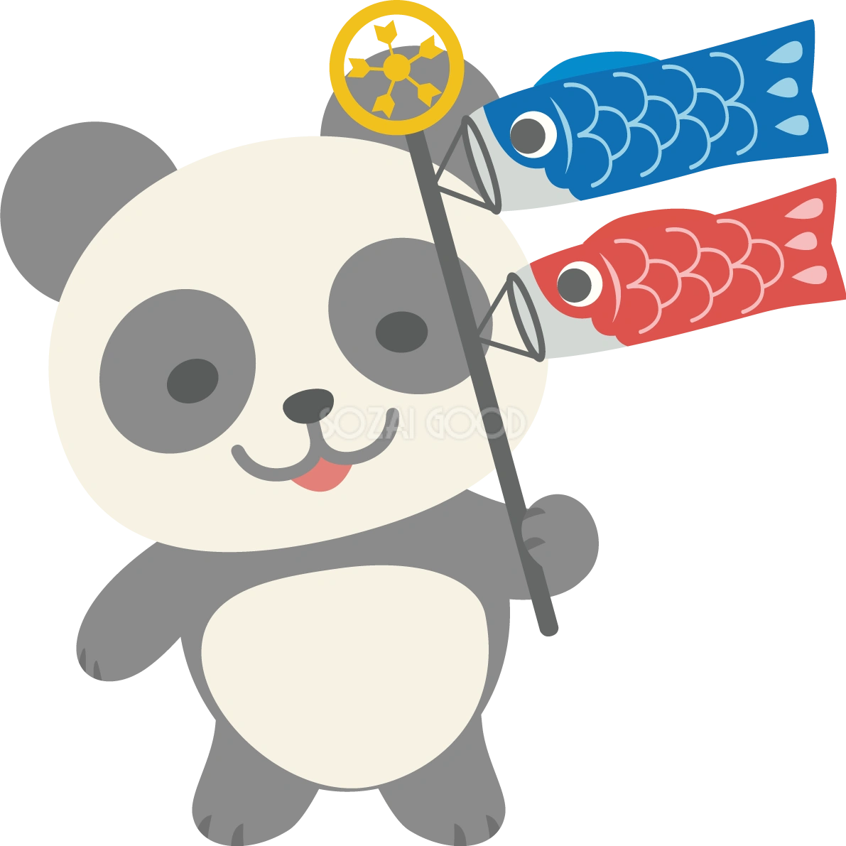 パンダがこいのぼりを持つかわいい動物無料イラスト67292