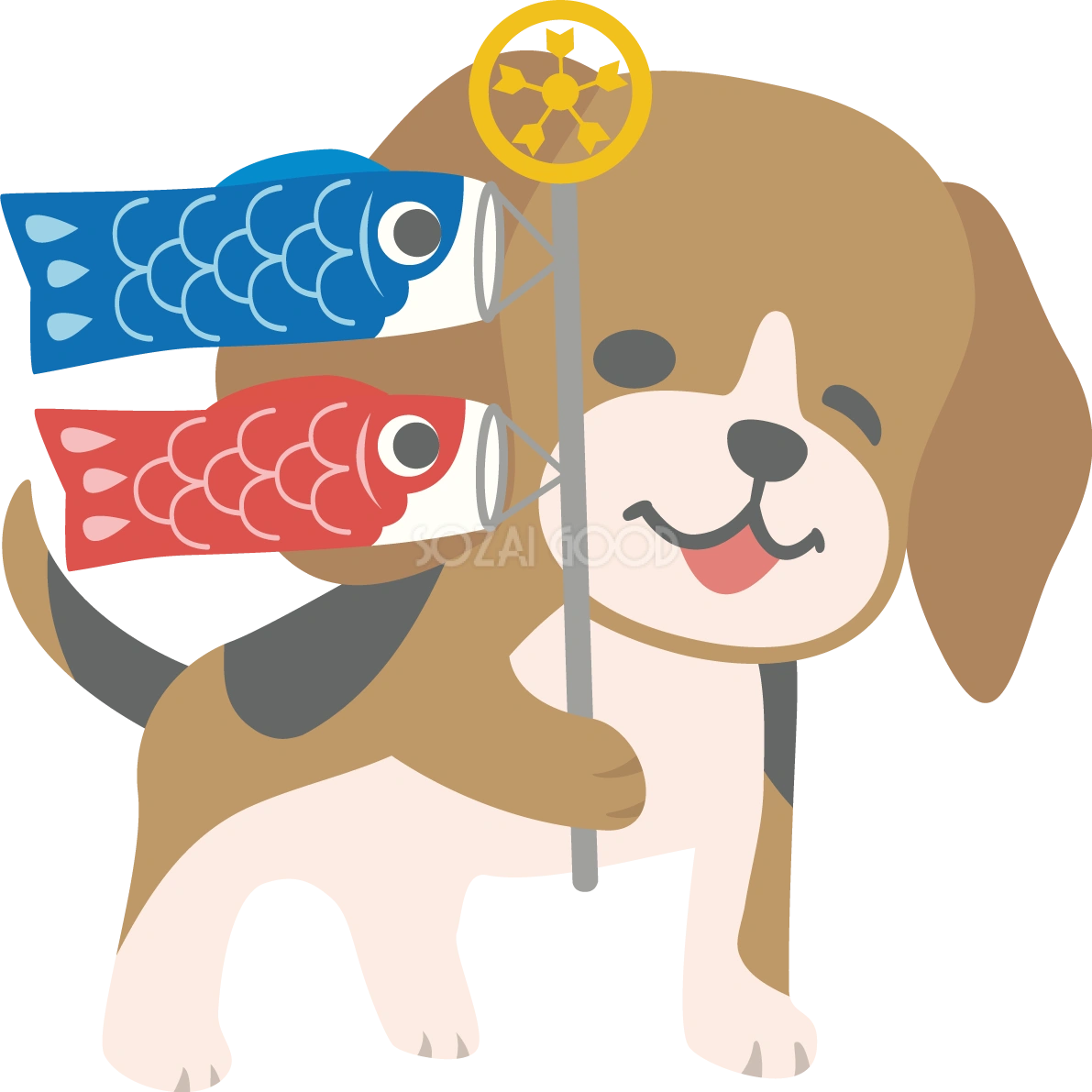 ビーグル(犬)がこいのぼりを持つかわいい動物無料イラスト67296
