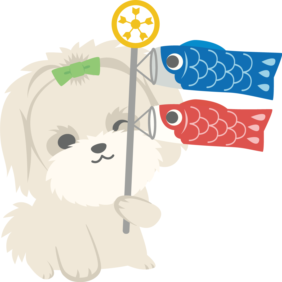 マルチーズ(犬)がこいのぼりを持つかわいい動物無料イラスト67312に写真・文字を入れる