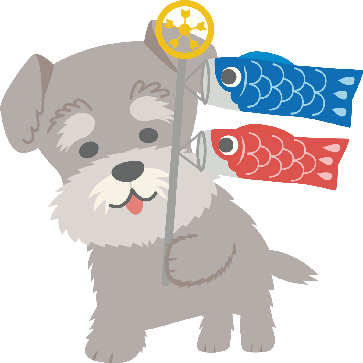 ミニチュア・シュナウザー(犬)がこいのぼりを持つかわいい動物無料イラスト67316に写真・文字を入れる