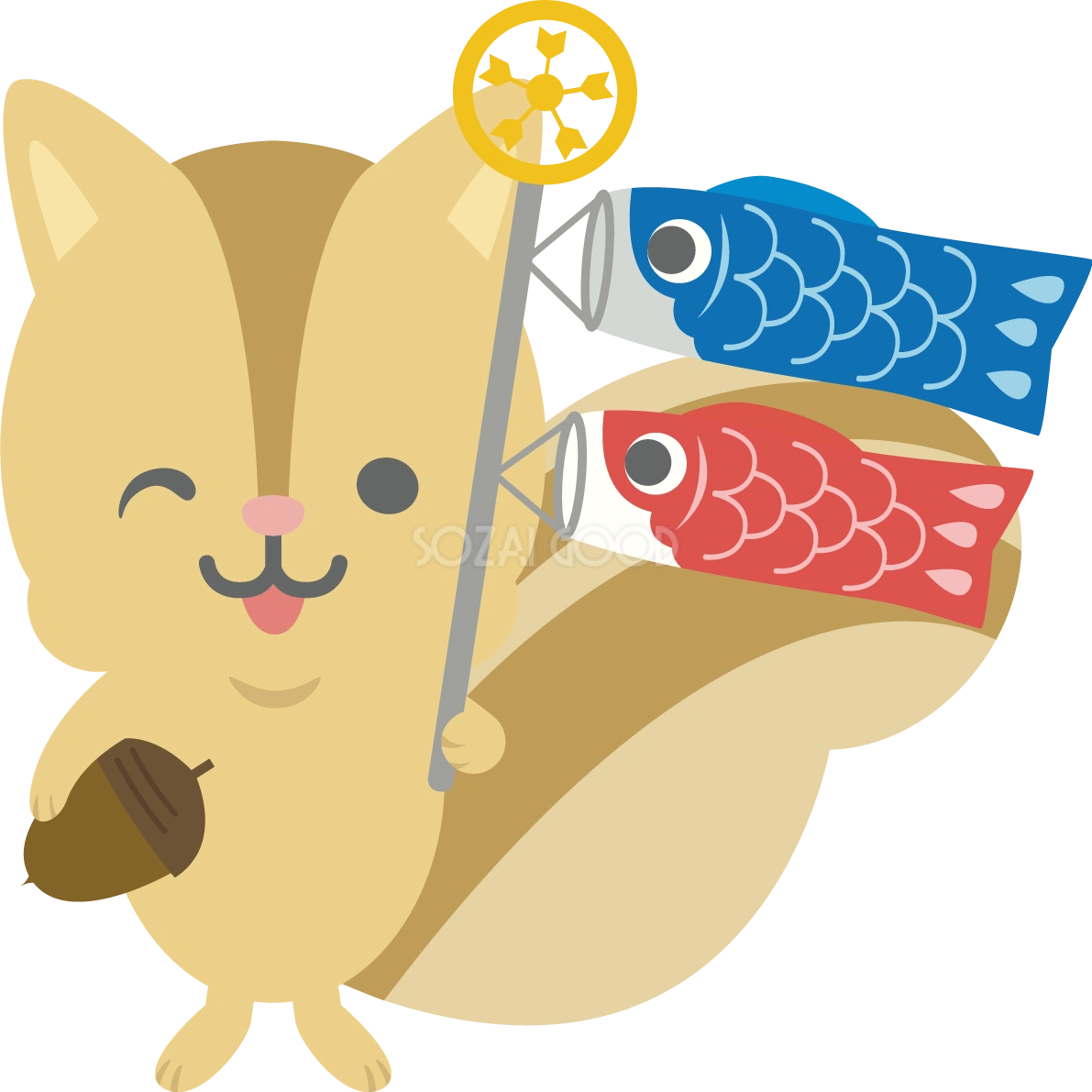 リスがこいのぼりを持つかわいい動物無料イラスト67328